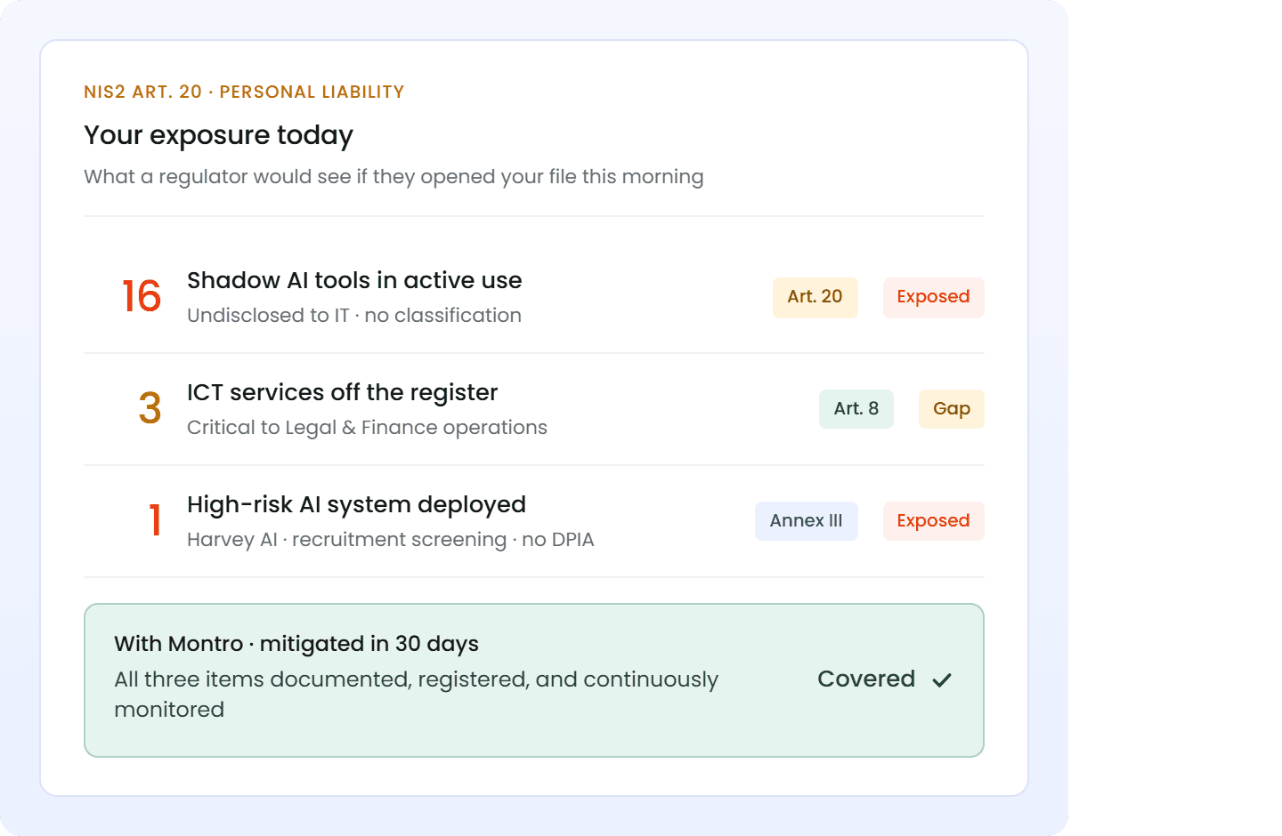 EU AI Readiness Index — your exposure today governance preview