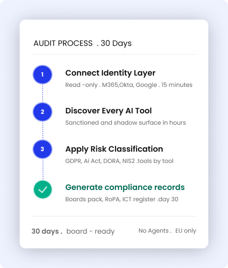 Audit process timeline showing the four steps Montro completes in 30 days